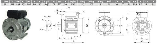 B5 flens 1-fas type 71 dimensjoner