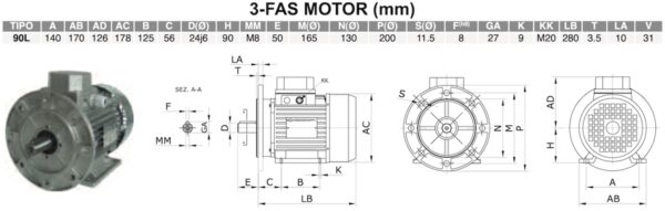 B5 flens type 90 dimensjoner 3-fas motor