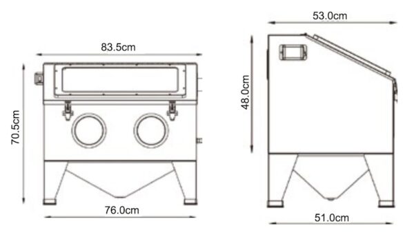 Sandblåsekabinett 190 liter dimensjoner